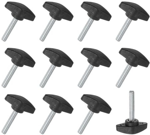 M METERXITY 12-Pz Viti a Farfalla, Manopole a T M6x35mm, Manopole Serraggio Plastica per Lavorazione Legno/Macchinari/Attrezzature, Vite a Testa Zigrinata Filettatura Serraggio [Nero]