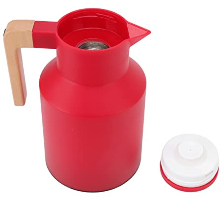 Coffee Carafe 1L Large Capacity Portable European Style Beech Wood Handle 12h Thermal Insulation Kettle Coffee Pot (Red)