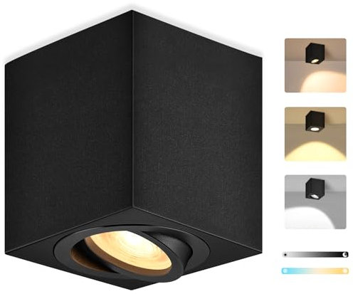 GeyouLux LED Faretti da Soffitto Quadrati Dimmerabile, Orientabili a 30°, Ø80x84mm Faretto da Soffitto incl. 5W 500LM 230V Modulo LED, 3000K/4000K/6500K Faretto Soffitto Alluminio（Nero）