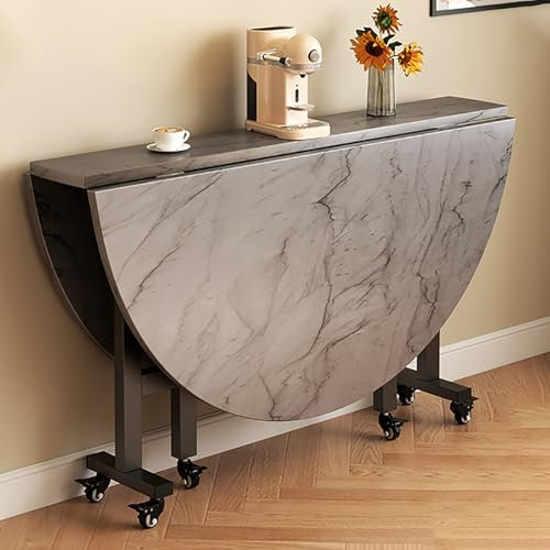 zxhrybh Klapptisch Küche, Mobiler Klappbarer Esstisch, Einfacher Esstisch Klappbar, Klapptische mit 6 Rädern, für Küche, Esszimmer(Gray,55.1in/140cm)