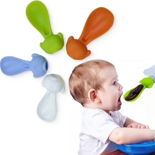WUMZIRA 4 pcs Quetschies Löffel, babylöffel Silikon Baby Quetschie Babylöffel Squeeze Feeder Löffelaufsatz für Quetschbeutel, Quetschie Löffel, Babylöffel Quetschieaufsätze, 4 Farben