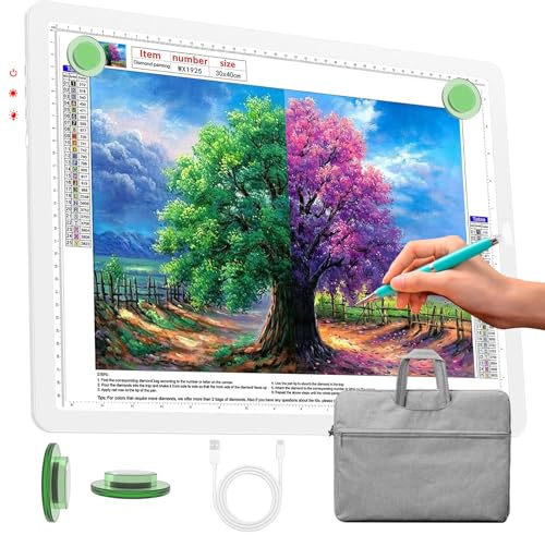 Phylosal Rechargeable A3 Light Pad with Carry Bag, Ultra-Thin Magnetic Tracing Light Box for Drawing, Diamond Art Painting Light Board with Side Button, Super Bright Light Table for Sketching (White)