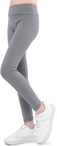 FILOWA Leggings flickor barn hög midja yogabyxor bomull sportleggings stretch längd byxor flerfärgade träningsbyxor casual jogging sportbyxor vår höst activewear för tonåringar storlek 110–152, GRÅ,