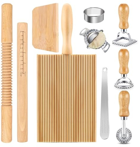 XINYIN Wood Pastas Tool Set Rolling Pin With Scales Gnocchi Board Dough Scraper And Ravioli Stamp Set For Home Cooking People