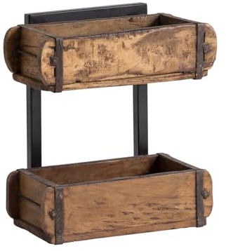 Woodkings Wandregal Ziegelform 2er Altholz Metall Wandderoration Aufbewahrungsbox Backsteinform rustikal mit Metallbeschlägen Holzbox Wandboard Shabby Geschenkidee Regal Gewürzregal
