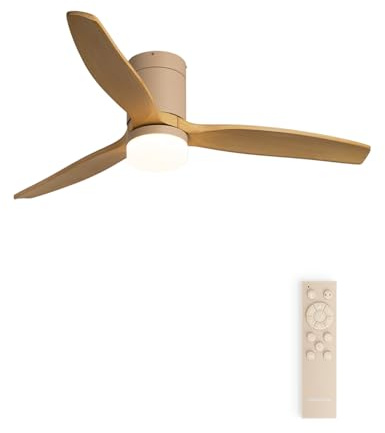 CREATE/WINDCALM M/Ventilador de techo ABS con luz arena efecto aspas madera clara y mando / 40W, Silencioso, Ø132 cm, 6 velocidades, 3 temperaturas de luz, temporizador, función verano-invierno