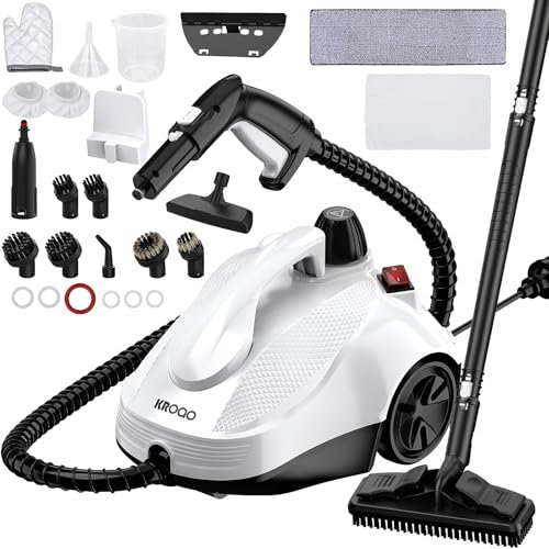 KROQO Limpiador a vapor, limpiador a vapor para limpiar una gran variedad de superficies, limpiador a vapor con 23 accesorios, cable de alimentación de 5 m, para hornos, alfombras, tapicerías, blanco