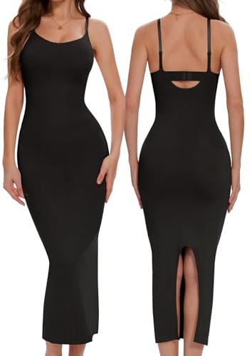 Ellareese Robe longue gainante pour femme avec bandoulière réglable, Noir , M