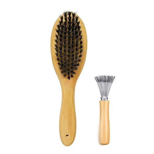 Patina Haustier-Pflegebürste, natürliche Bambus-Borsten, Bürste für mattierte Kurz- und Langhaare, Hunde und Katzen, sanfte und einfache Fellpflege, Massage (Hundekamm-Set)