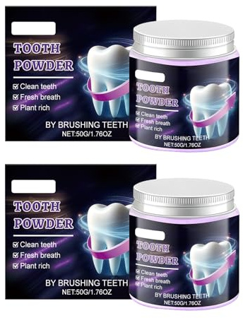 2PCS Polvere Viola Sbiancante Denti - Formula Minerale Rigenerante per Gengive, Smalto Protetto, Rimozione Macchie Da Caffè, Tè, Vino E Tabacco | Correzione Colore | Adatta All'uso Quotidiano