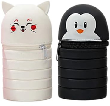 Lot de 2 trousses télescopiques en silicone avec fermeture éclair pour étudiants, enfants, filles, école, conteneur réglable