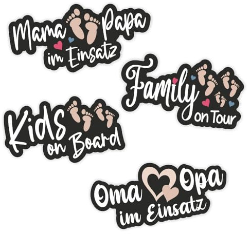 folien-zentrum - 4X Aufkleber Set Auto - Autoaufkleber Family on Tour Mama Papa Oma Opa im Einsatz Kids on Board - Sticker Sprüche für Car - Autosticker Kinder Familie Geschenk - Made in Germany 4