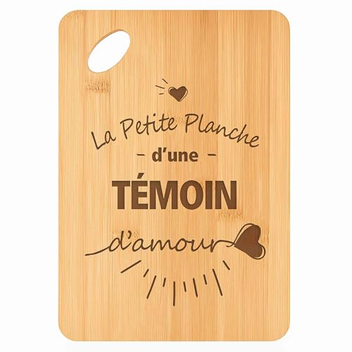 Planche à découper Témoin d'Amour - Plateau Apéro en Bambou Cadeau Gravé pour Femme EVJF ou Annonce Mariage Cuisine Barbecue
