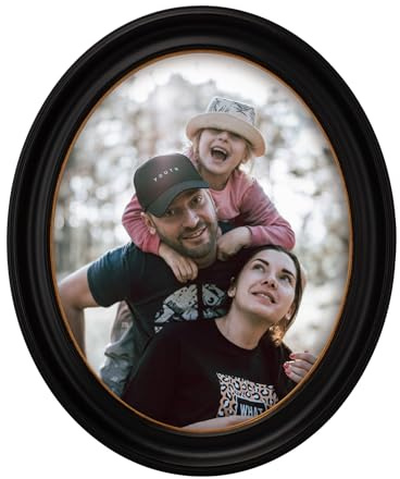 Eitida Decorative Oval Wooden Picture Frame 8x10 inches, Black with Gold Trim, Tabletop or Wall Mount Display, Glass Front
