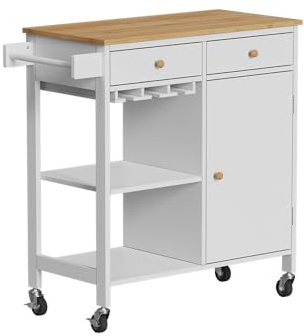 Vicco Küchenwagen Trayz, Weiß, 89 x 87 cm | mit Rollen, mit Flaschenablage und Weinglashalter für flexible Nutzung