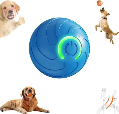 Balle Interactive Intelligente pour Chien, Jouet Rechargeable USB Automatique avec Vibration et Rebond, Stimulation Mentale pour Toutes Tailles de Chiens, Idéale pour Jeu en Intérieur (Bleu)