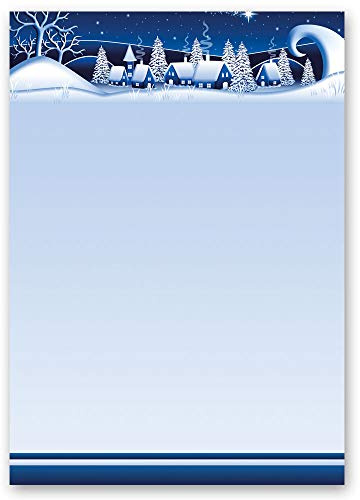 20 Sheets Motif Letter Paper! Christmas, Seasons - Winter Winter Village ? Blue DIN A4 - Paper-Media