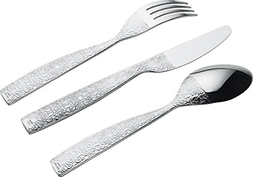 Alessi MW03S5 Dressed Besteckset bestehend aus einem Tafellöffel, einer Tafelgabel, einem Tafelmesser, einem Teelöffel - Edelstahl 18/10 glänzend poliert mit Reliefdekor