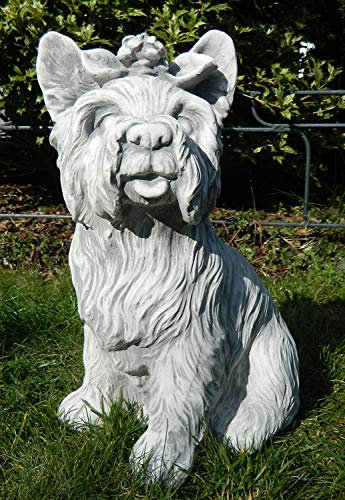 JS Garten Deko Tierfigur Beton Figur Hund Yorkshire Terrier sitzend groß H 38 cm Dekofigur und Gartenfigur
