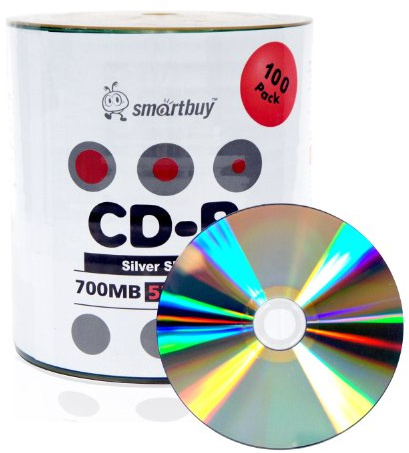 Smart Buy Shiny Silver Top CD-R 100-Pack 700mb 52x Blank Recordable Discs, 100 Disc, 100pk