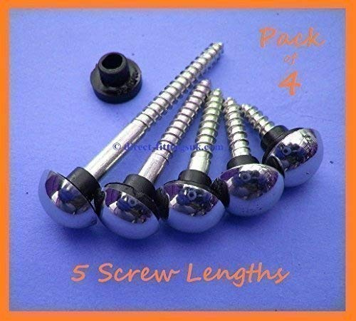 direct-fittingsuk 4x Mirror Screws, 5 Screw Lengths. Polished/Safety Washers CHROME DOME CAP/COVERS. (4x 1-1/2 Screw/CHROME dome + Washers)