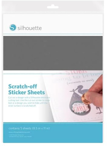 Silhouette MEDIA-SCRATCH-SVR - Fogli adesivi 'scratch-off', Argento, 21.59×27.94 cm, 5 fogli