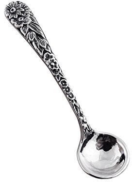 Cucchiaio di sale o senape, in argento Sterling 5,1 cm, ciotola rotonda lucidata, manico floreale