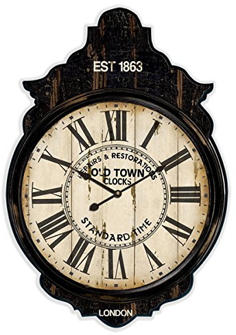 SOLO MOBILI Reloj de Pared de Madera, Efecto Envejecido, 79 x 54 x 3,5 cm