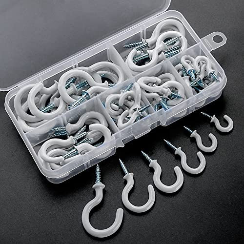 75pcs Crochet a Visser,Enduit de Vinyle Crochet Plafond,Antirouille Crochet Mural a Visser Crochet Guirlande Exterieure,6 Tailles Convient aux Plantes et Tasses d'intérieur et d'extérieur