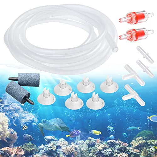 BUENTYA Luftpumpenzubehör für Aquarium, Luftschläuche Standardzubehör Aquarium Luftpumpenzubehör mit 4M Airline-Schlauch mit Luftsteinen, Rückschlagventilen, Saugnäpfen und Anschlüssen
