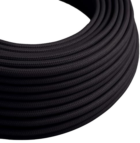 LEDSone Vintage Fabric 3 Core Round Black Colour 0.75mm Italian Braided Cable 5 Meters Electrical Flexible Lamp Cable Wire for UK Pendant Lighting