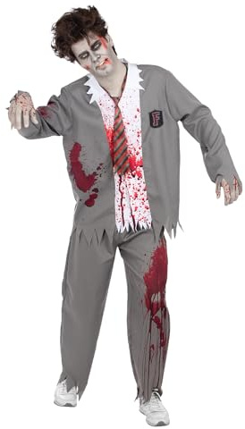 Funidelia Costume da studente zombie per uomo, Include pantaloni, giacca con camicia simulata e cravatta, Morto Vivente - Completo per adulti per feste, Carnevale e Halloween - Taglia XXL