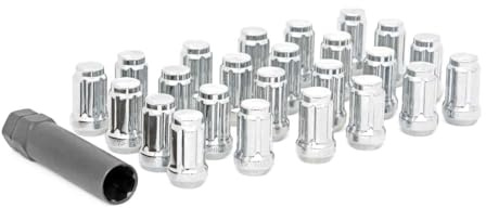 Rough Country 24-Piece Chrome Lug Nut Set - 1/2 x 20 Thread, Bulge Acorn Style, Lug Nuts with Socket Key, Corrosion-Resistant for Aftermarket Wheels