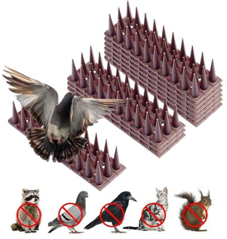 PEST GUARD Bird Spikes 10 Pack – 5M Highly Durable Plastic Pigeon Deterrent – Protects Against Birds & Animals – Wall Spikes Security Fence Barrier (1, Brown)