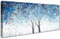 Marco de Madera Grandes Cuadros Decoracion Salon Modernos Lienzo Decorativos Pintura Imagen Foto Árbol Floreciente Azul Plata Cuadros Decorativos Salon Comedor Dormitorio Decoracion pared 50x120cm