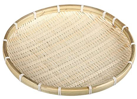 KOLUZ Round Natural Bamboo Bread Basket, Vintage Bread Basket, Food Display Baskets for Tabletop, Round Woven Bamboo Tray for Fresh Fruits and Veg,30cm