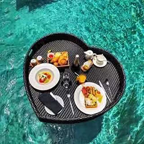ROGHA Schwimmender Tabletttisch für den Pool, Schwimmende Scheibe auf der Wasseroberfläche, Schwimmendes Multifunktions-Frühstückstablett, Schwimmender Lebensmittelteller,Black