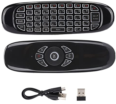 Air Mouse, C120 USB 2.4G Mini Teclado y Raton Inalámbrico con Retroiluminación En Color y Detección de Movimiento, para Smart TV, Portátil, Android TV Box, Ordenador, Proyector, HTPC, IPTV, Etc.