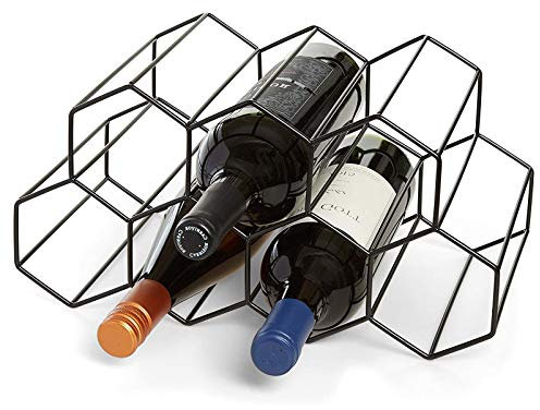 SOVORM Freistehendes Weinregal aus Metall, Tisch-Weinflaschenregal, Arbeitsplatten-Weinflaschenhalter – geometrisches Design für Weinkeller, Barschrank (schwarz) The New