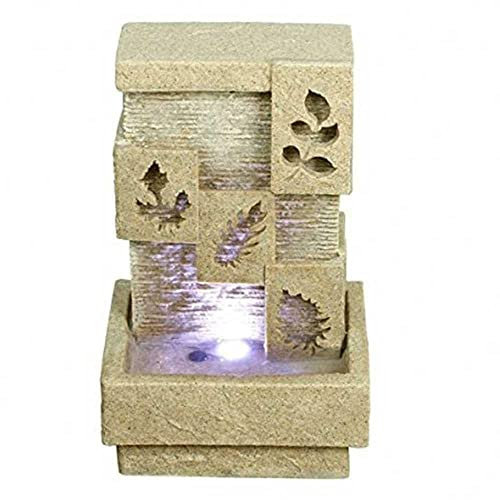 LQSSA Fuente de Agua para jardín al Aire Libre, Fuente de Hojas Florales con Efecto de Piedra, Fuente de Agua iluminada para jardín, cascadas de pie, Fuentes para Patio de casa Decoration