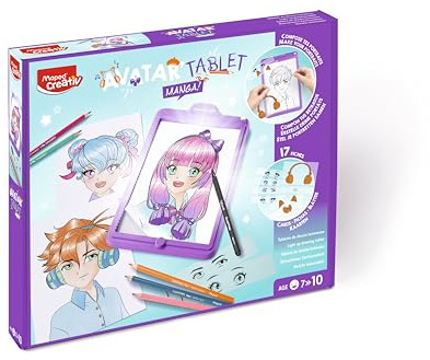 Maped Creativ - Avatar'Tablet Manga - Machine à Dessiner Lumineuse, pour Composer des Portraits Manga à l'Infini - Tablette Lumineuse avec Fiches Modèles & Matériel de Dessin - Dès 7 Ans