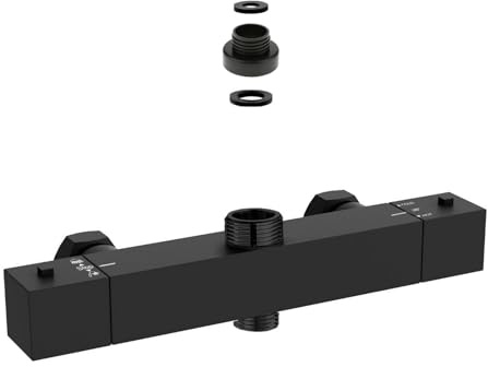 Nes Home Modern Square Matte Black Exposed Thermostatic Shower Mixer Bar Valve