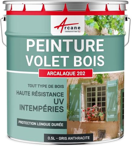 Peinture volet bois extérieur couleur - 0.5 L Gris Anthracite - RAL 7016 - ARCANE INDUSTRIES