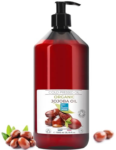 Olio di Jojoba BIO, Puro e Naturale: Siero Viso, Idratante per Capelli e Barba, Struccante, Detergente Viso, Siero Ciglia, Olio per Cuticole Unghie, Cura per la Pelle Atopica - 1000 ml
