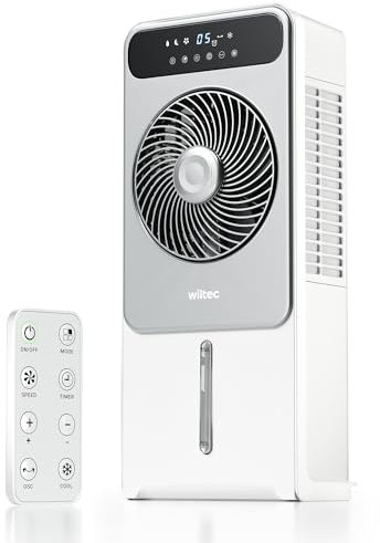 Wiltec Enfriador de aire portátil por agua tanque de 5l y 28W con mando a distancia