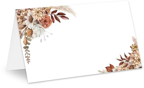 Whaline 50Pcs Floral Place Cards 2 x 3.5 Inch Retro Boho Flower Tented Cards Vintage Seating Cards for Wedding Bridal Baby Shower Birthday Banquet and Special Events