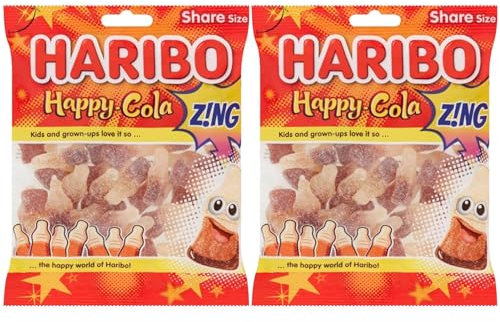 Happy Cola Bottles Zing Fizzy Gummy Sugar Coated Sweets 160g - 2x Share Bags