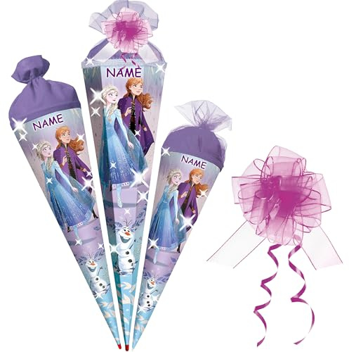 alles-meine.de GmbH Schultüte - mit 3D Glitzer - Effekt ! - Frozen - die Eiskönigin - ELSA & Anna - 35-100 cm - Größe wählbar - Holzspitze wählbar - inkl. Name + Tüll Schleife ..