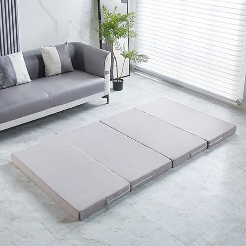 XIEMINLE Faltmatratze für Doppelbett, tragbare Bodenmatratze, rutschfeste Matratze mit waschbarem Bezug, Gästematte, Schlafsofa, Matratze, Klappcouch für Reisen, Camping, Auto (200 x 80 x 5 cm, Grau)