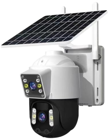 EMEBAY Trådlös Wi-Fi-kamera Utomhus med Solpanel, Videokamera Extern Övervakning Batteri, 6 MP/2 Linser/360° Rotation/Mänsklig Detektering/Färg Nattvision/Dubbelriktat Ljud